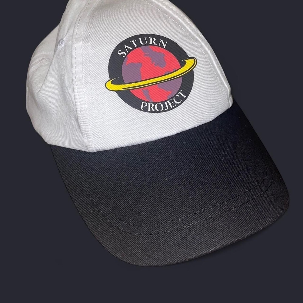 Saturn Project Graphic‎ Baseball Cap, White/Black Two-Tone Y2K Space Hat